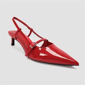 Zara Viral Red Patent Leather Slingback Heels